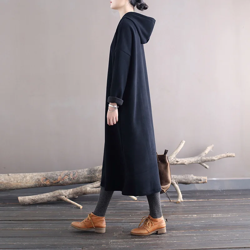 Johnature женское платье с капюшоном в стиле ретро плюшевое однотонное Свободное