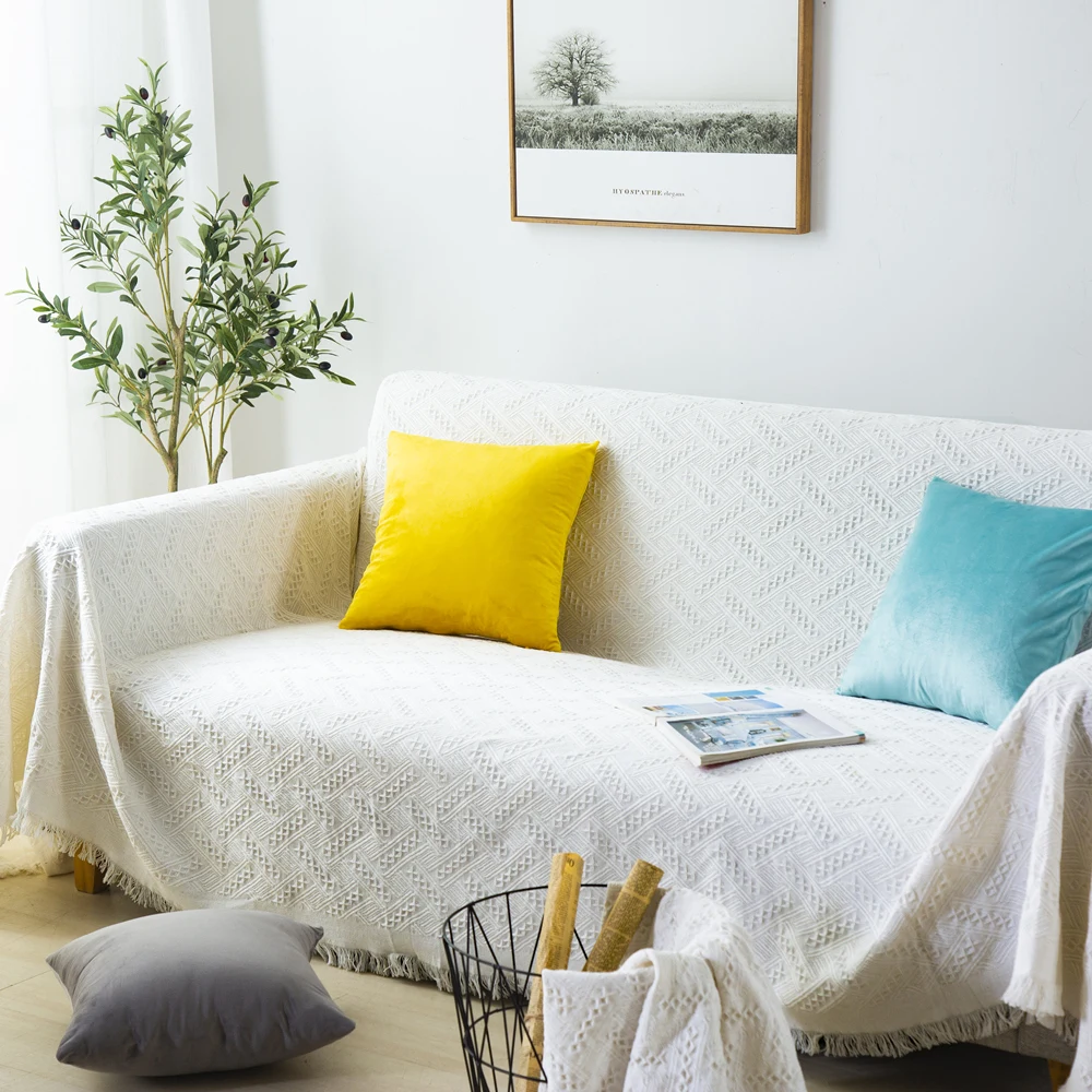 

Modern Simple Bed Sofa Cover Solid Nordic Plaid Couch Cover Towel Living Room Home Decor Seat Anti-dust Throw Blanket Cloth