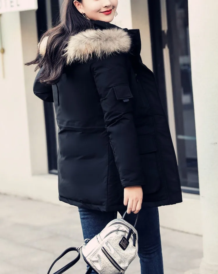 

Down cotton-padded jacket female long tooling raccoon heavy hair thickening coat of goose down loose han edition cultivate one's