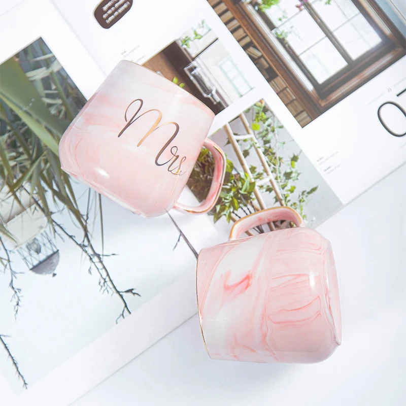 

Marble Coffee Mug Ceramic Golden Milk Tea Cup with Handle Breakfast Office Home School Ice Hot Drink Cups Water Mugs Lovers Gift