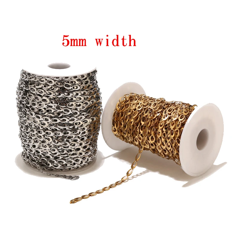 

2Meters Stainless Steel Gold Plated 5mm Width Chains Charm Oval Rolo Cable Link Chain for DIY Jewelry Necklaces Making Findings
