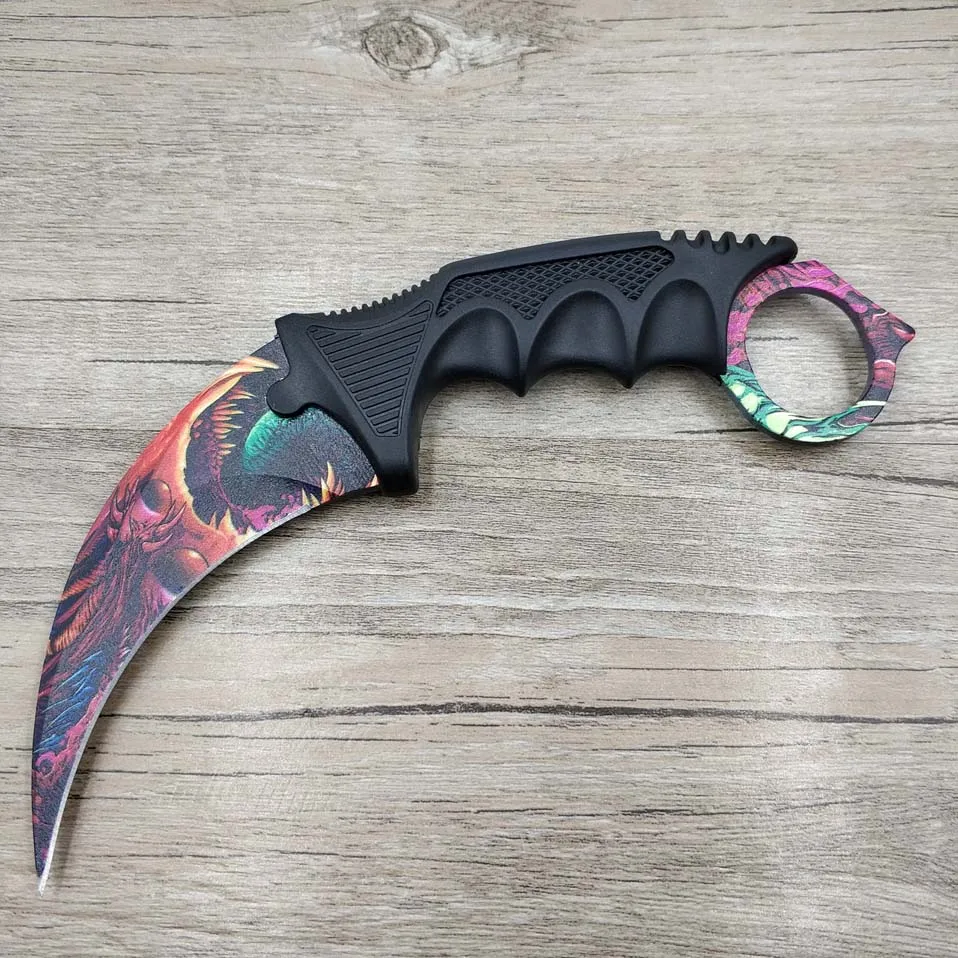 

CS GO Counter Strike Claw Karambit Knife Neck Knife with Sheath Tiger Tooth Real Game Knife Rainbow Camping Fix Blade Knife