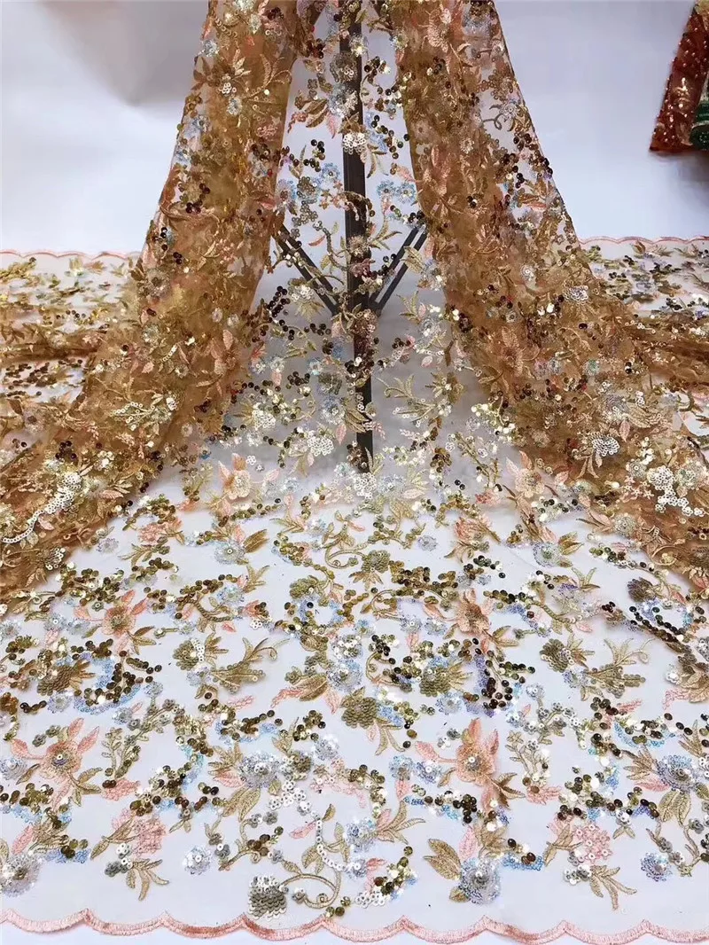 Новинка кружевная африканская ткань высшего качества цветочные блестки тюль