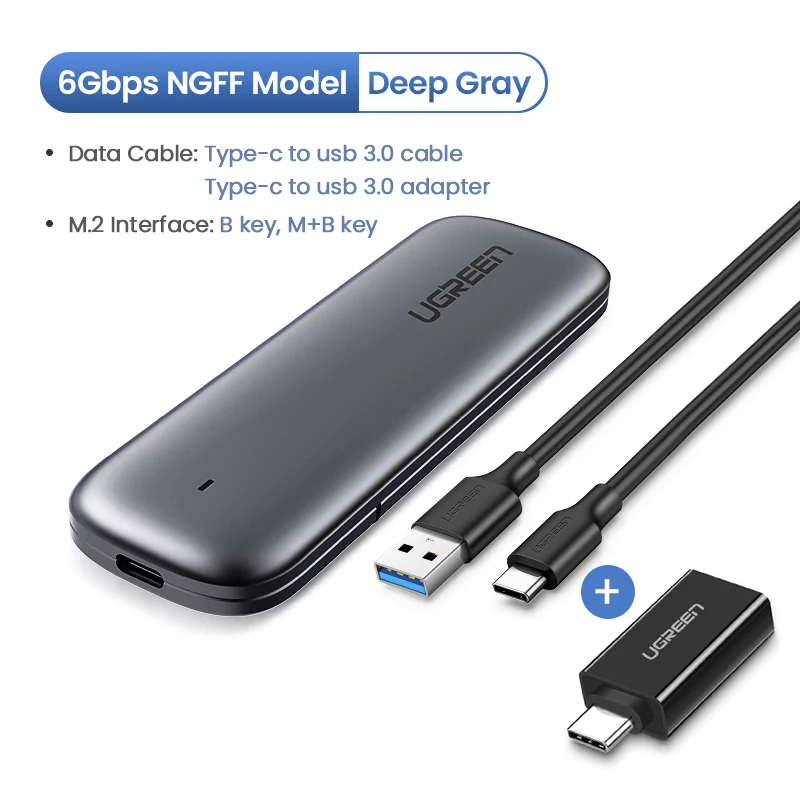 B-key NGFF - 2 Cable Ugreen M2 SSD чехол NVME корпус M.2 для usb type C 3,1 SSD адаптер для NVME PCIE NGFF SATA M/B Ключ SSD диск коробка M.2 SSD чехол - Цвет: B-key NGFF - 2 Cable