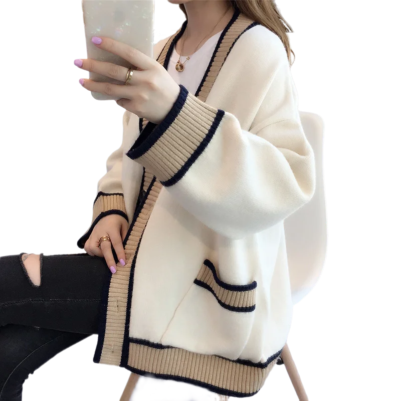 Long Women Thicken Sweaters 2021 Autumn Winter New Knitted Warm Lady Solid Cardigan Outwear Coat Tops |