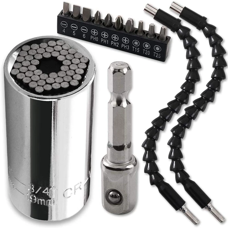 

14Pcs Universal Socket Wrench Self-Adjusting Socket Fits Standard (7-19mm) with Ratchet Wrench Power Drill Adapter