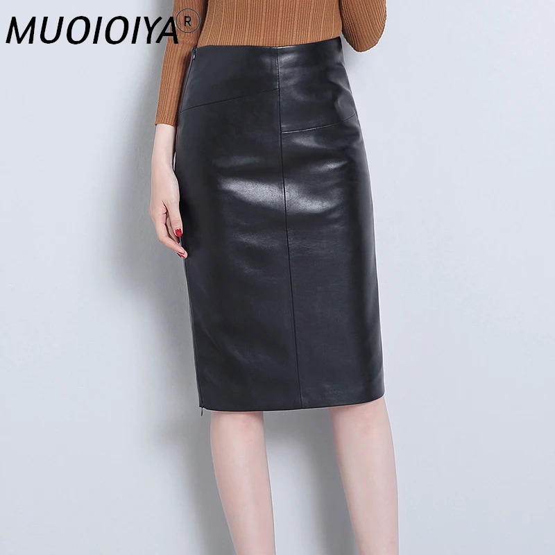 

Soft Leather Skirt Women Imitate Sheepskin Midi Knee Length Skirts High Waist Office Ladies Formal Pencil Skirts Plus Size 4XL
