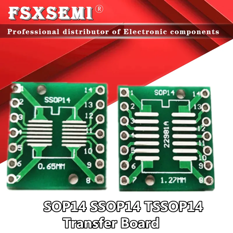 

10pcs SOP14 SSOP14 TSSOP14 to DIP14 Pinboard SMD To DIP Adapter 0.65mm/1.27mm to 2.54mm DIP Pin Pitch PCB Transfer Board