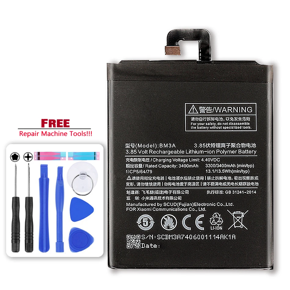 

for Xiao Mi Phone Battery BM3A For Xiaomi Note 3 Replacement Battery 3400mAh High Capacity Phone Battery With Tools