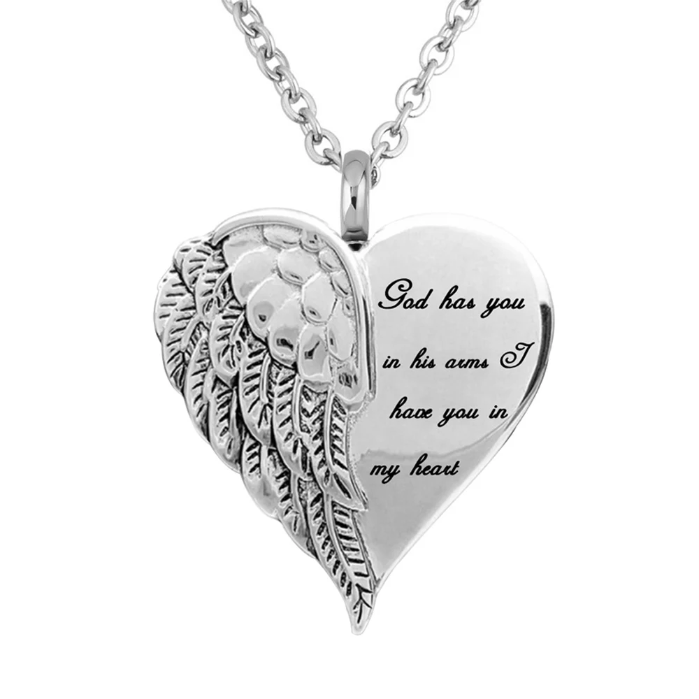 

Angel Wings Heart Pendant Cremation Keepsake Urn Necklace For Ashes for Women Stainless Steel Memorial Jewelry Funeral Mementos