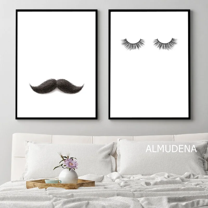 Плакаты и принты с усами ресницами Картина на холсте для пар настенное украшение