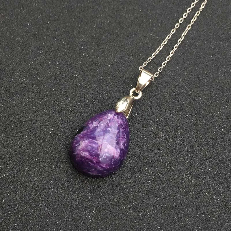 Женский кулон в виде капли воды FFGems натуральный Чароит из серебра 925 пробы