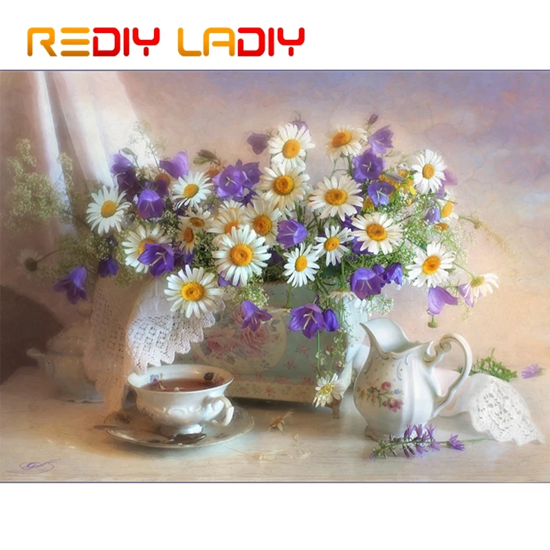 Сделай сам вышивка бисером Наборы белая ваза с ромашками рукоделие Высокое