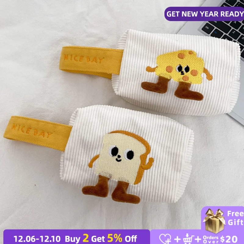 

Corduroy Small Wrist Bag for Women Cute Cheese Ladies Cosmetic Storage Bags Student Girls Pencil Case Clutch Purse Handbags
