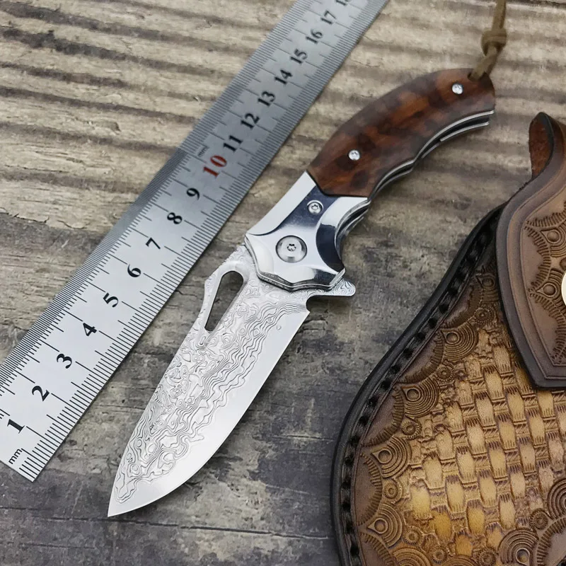 Damascus VG10 Steel Blade Snake Wood Handle Collection Outdoor Camping Pocket Multi-purpose EDC Folding Knife Gadgets for Men