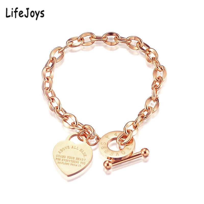 

Heart Bible Bracelet Proverbs 4:23 Stainless Steel OT Buckle Toggle Bracelet For Women Christian Jewelry Rose Gold Silver Color