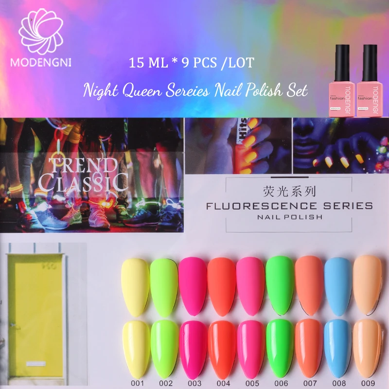 

MODENGNI 2020 New 9 Colors Solid Color Nail Polish Set Fluorescence Varnish Long Lasting High Quality Decoration Nail Gel 15ML