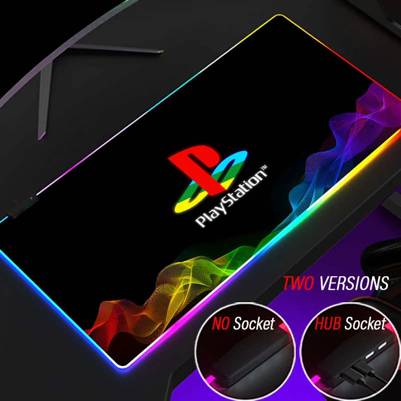 

Игровой коврик для мыши RGB PlayStation5 на заказ, большой коврик для мыши, концентратор с 4 портами USB, Настольный коврик для компьютера PS4 PS5, игрово...