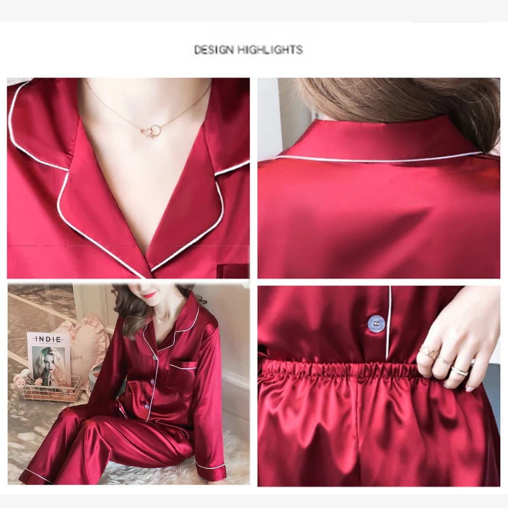 Пижамы для женщин шелковый атлас и джинсов (2 предмета) женская ночная рубашка