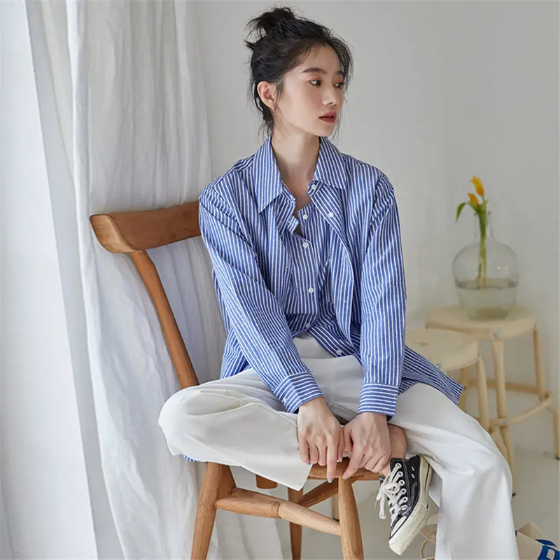 

Casual Fresh High Quality Striped Women 2021 Hot Korean Blouses Leisure Fashion Gentle OL All Match Chic Loose Shirts