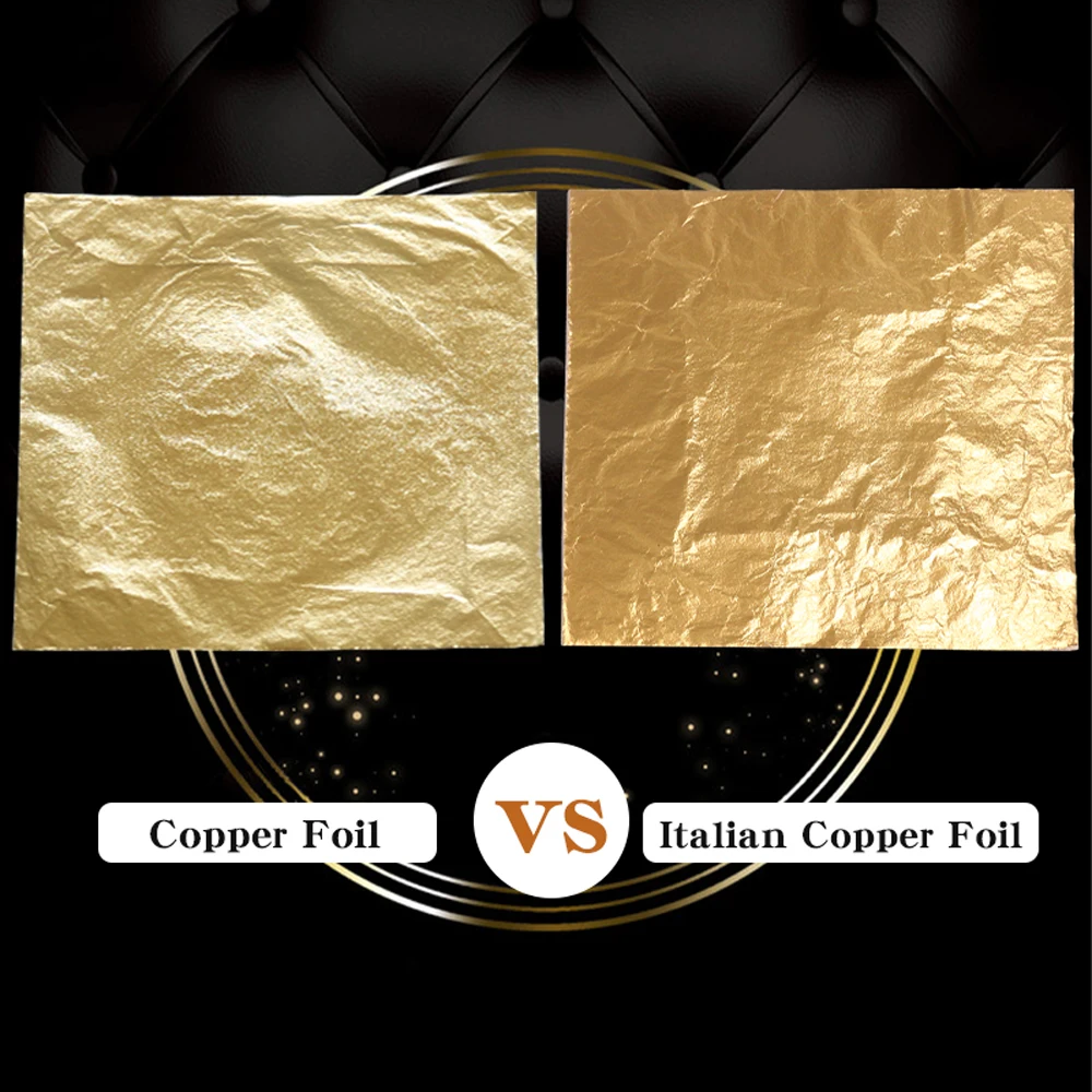 

100pcs Italian Copper Foil with Good Quality Imitation Gold Leaf Gilding Sheets for Home Furniture Art Crafts Decoration 14X14cm