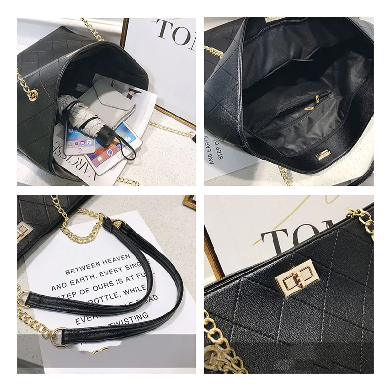 

Designer PU Leather Shoulder Bags Tote for Women Chain High Capacity Handbags Travel Luxury Hand Bags Female Large Shoulder Bag