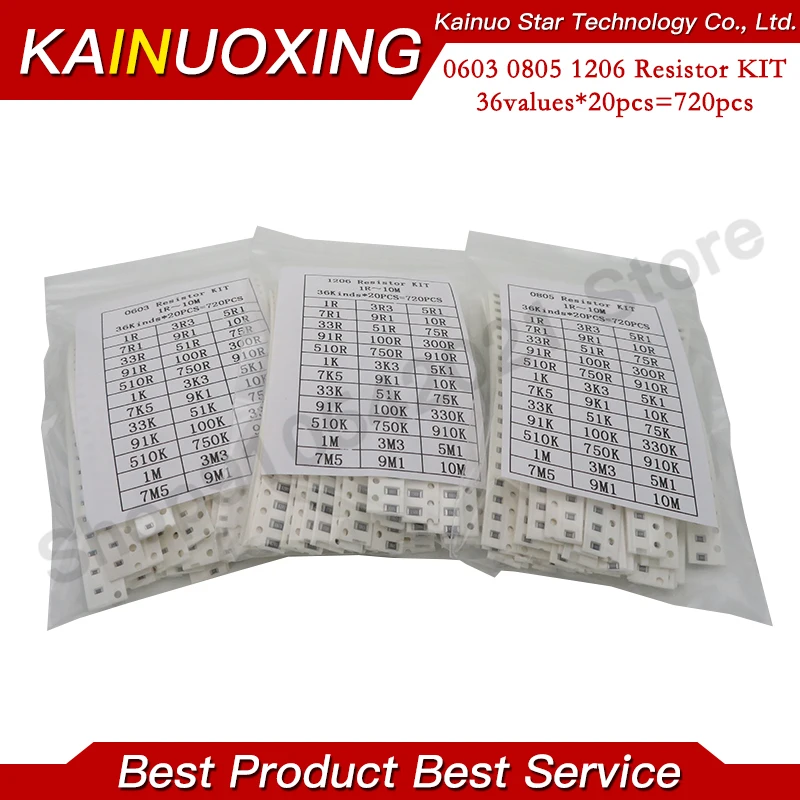 1206 0805 0603 SMD Resistor Kit Assorted Kit 1ohm-1M ohm 1% 33valuesX 20pcs=660pcs Sample Kit