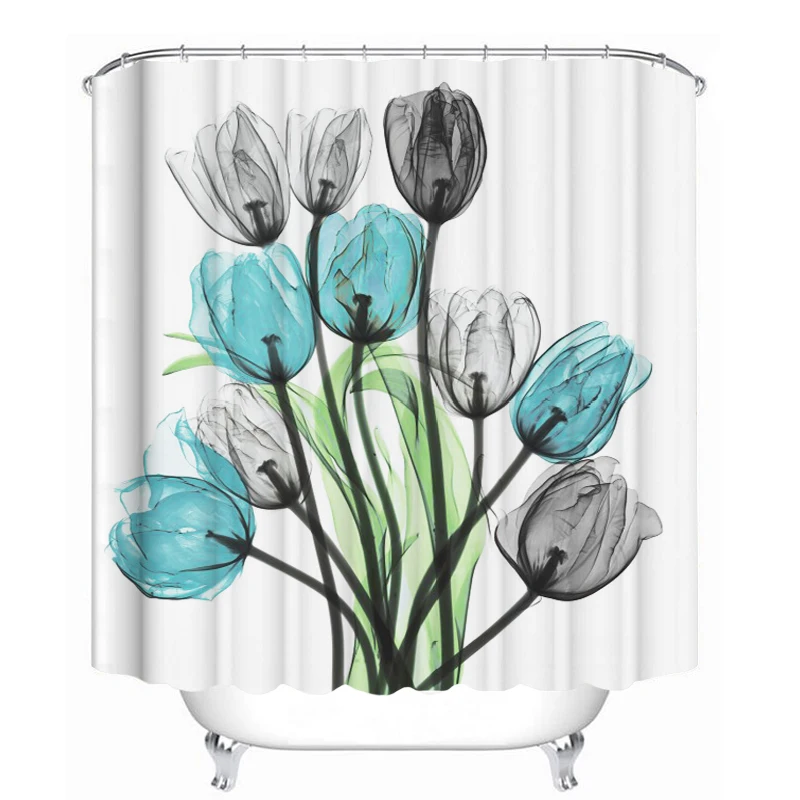 Красивые водонепроницаемые тканевые занавески для душа с цветами тюльпана