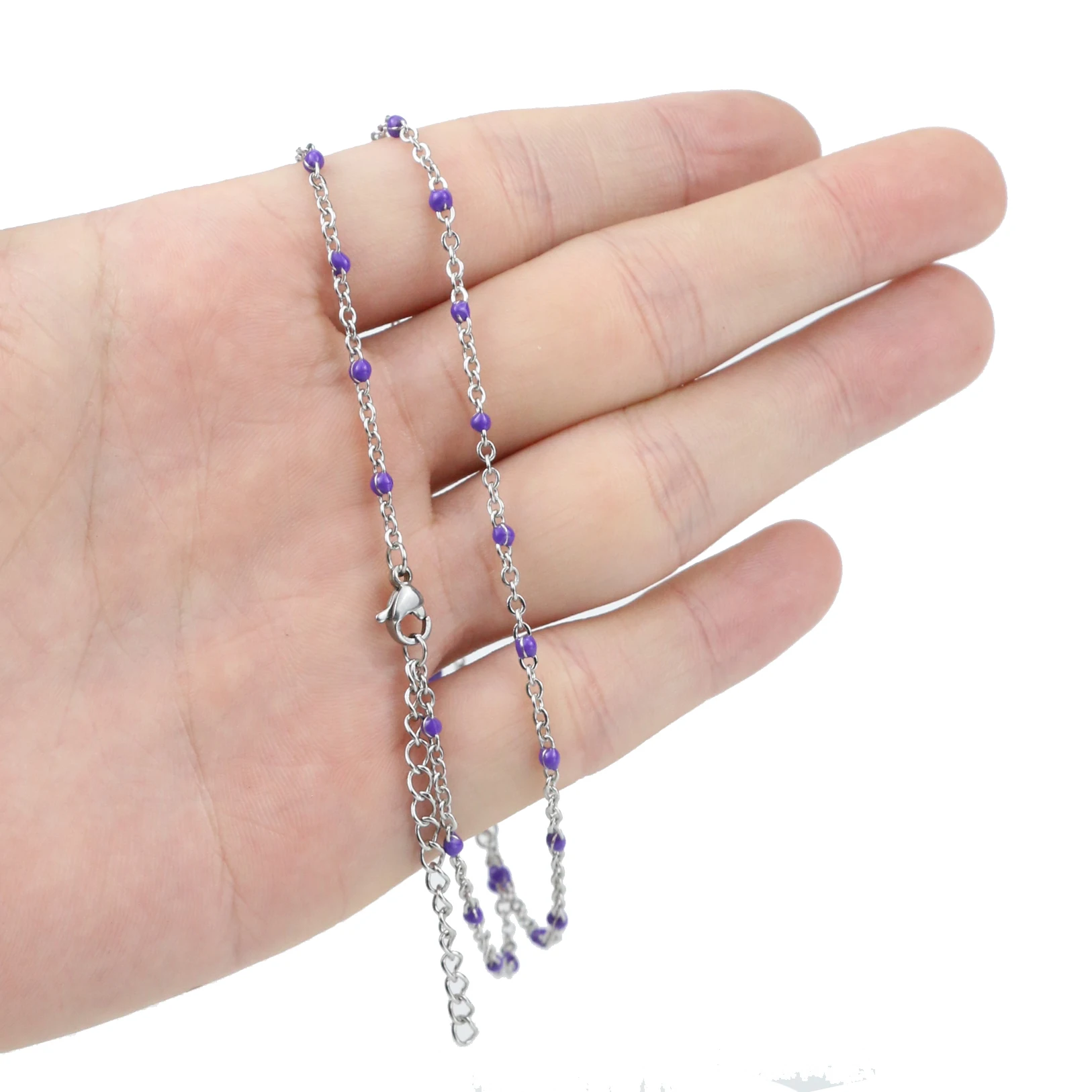 Steel purple Ожерелье-чокер из нержавеющей стали с золотым покрытием, эмаль, спутниковый бисерный кабельный шар, цепочка, колье, DIY ожерелья и ювелирные изделия - Окраска металла: Steel purple