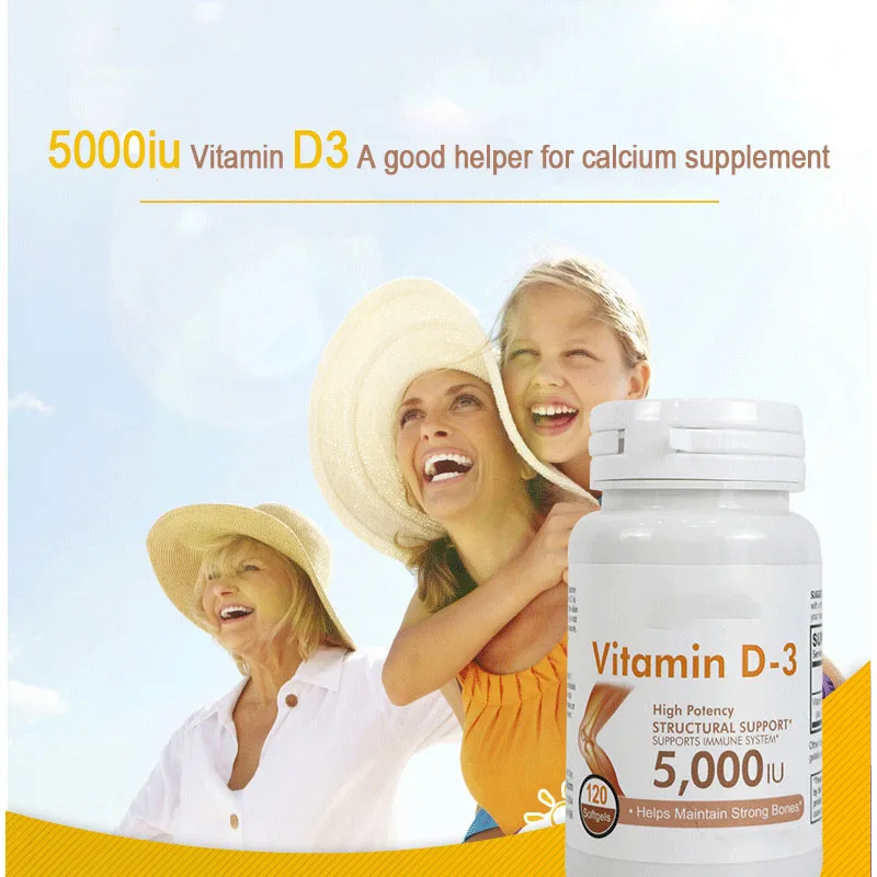 

Fortified Vitamin D3 5000 IU adults,Promote absorption of calcium and phosphorus Bone health,Prevent osteoporosis1bottle=120 p