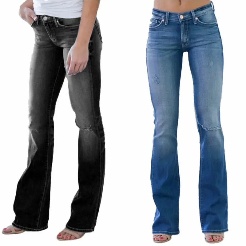 

Womens Ripped Bootcut Jeans Ladies Slim Fit Denim Holiday Casual Pants Trousers