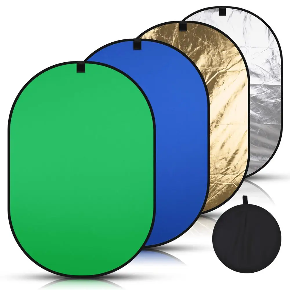150*200cm 4in1 Oval Collapsible Portable Reflector Disc Blue Green/Black White Screen Background Chromakey Panel for Photography