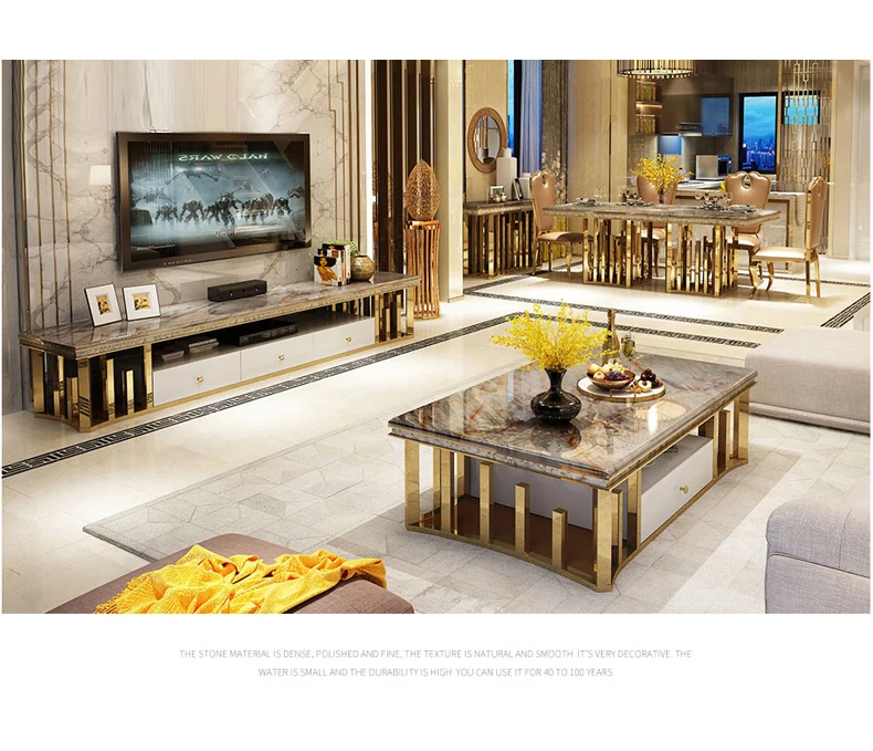 Журнальный столик из натурального мрамора и нержавеющей стали, мебель для дома в гостиной, минималистичный современный прямоугольный столик
