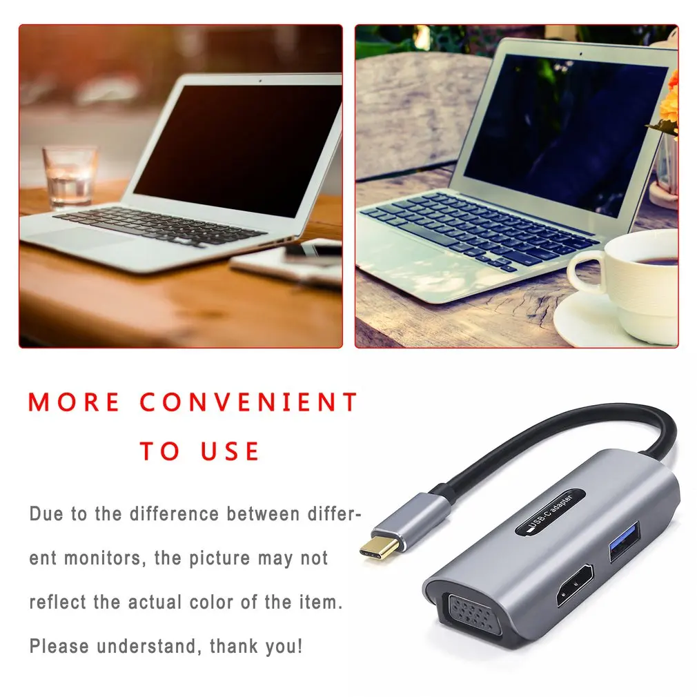 

USB 3.1 USB-C To HDMI 4K VGA USB Multiport Converter Adapter For Apple Macbook Three-in-one Hub Adapter
