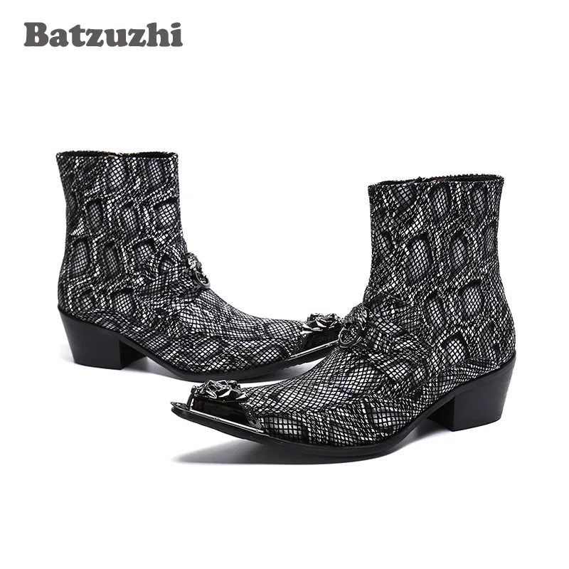

Batzuzhi Western Handsome Men Shoes Pointed Iron Tip Leather Boots Men Ankle Motorcycle Party Bota Masculina, Sizes 38-46, US12