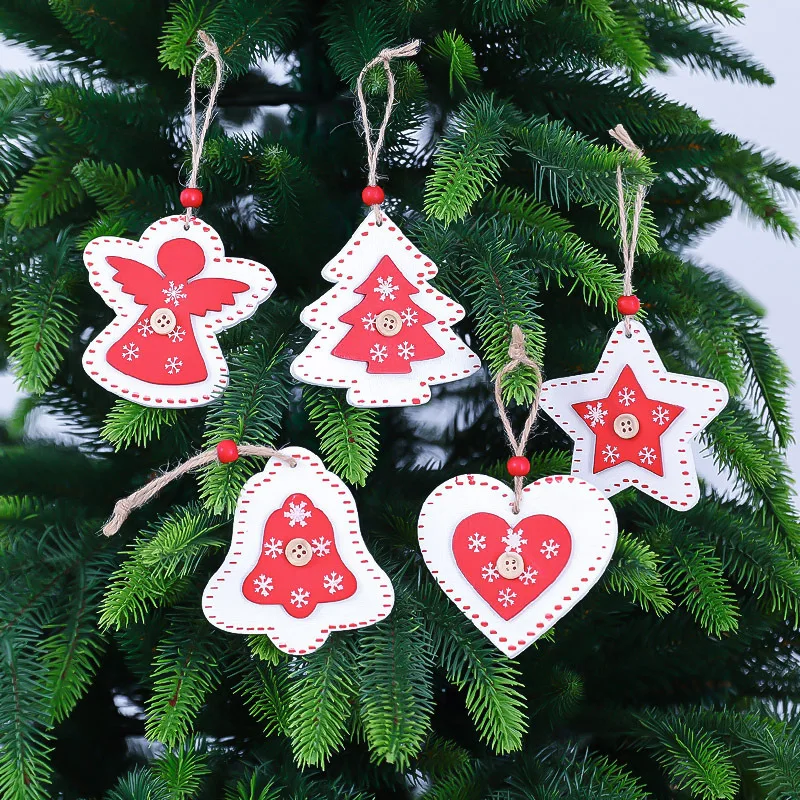 

New Year Natural Wood Christmas Ornaments Christmas Tree Decorations Hanging Pendants Gifts Snowflake Star Navidad 2019 3Pcs,Q