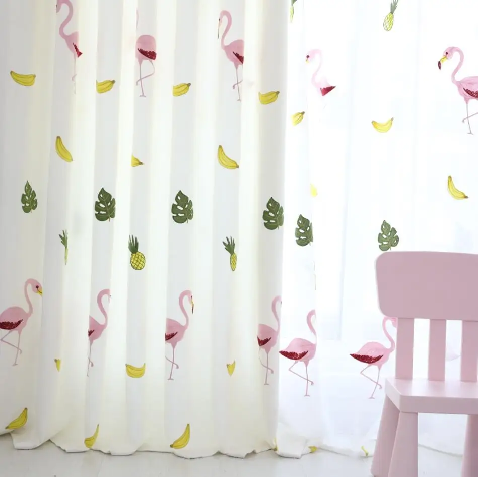 Шторы в скандинавском стиле детские занавески с вышивкой виде фламинго