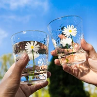 juice glasses european style chrysanthemum transparent pattern 350ml drinking glass whisky beer cup kitchen home vodka mugs