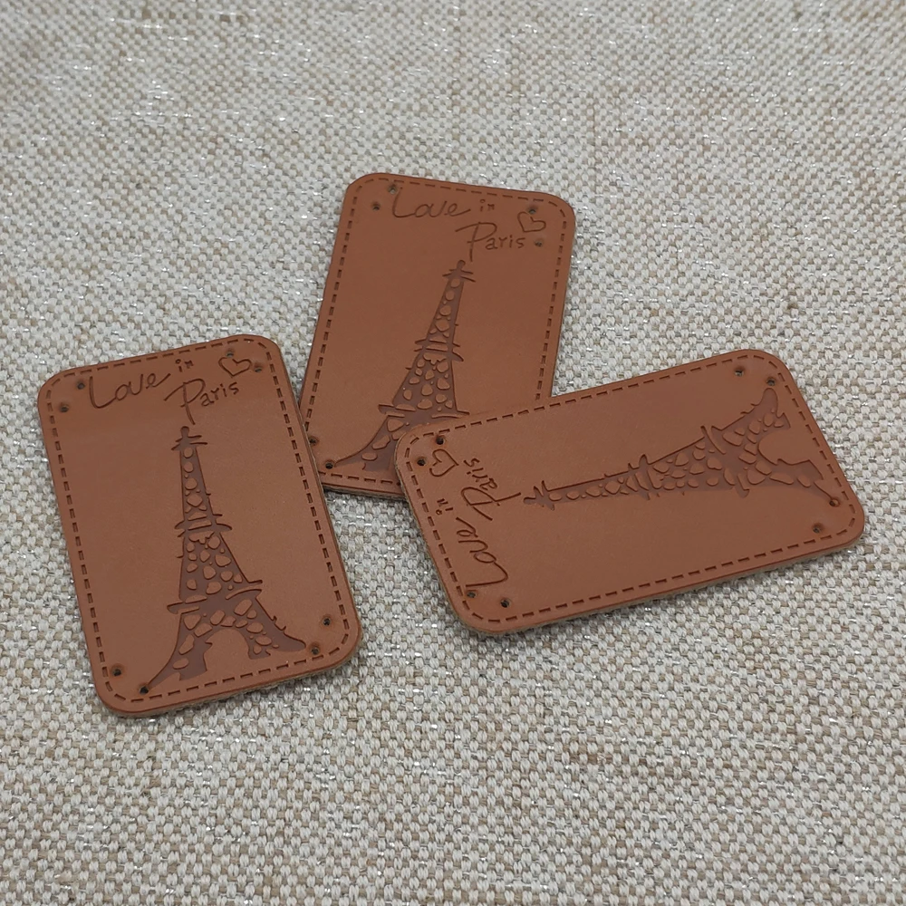

Love Paris Clothing Leather Patches For Clothing Sewing Accessories France Tower Handmade Leather Tags For Handwork Gift
