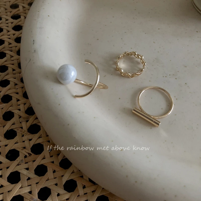 

3Pcs/Set Faux Pearl Rings Minimalist Irregular Ring Mobius Square Geometric Rings for Women Vintage Hot Free Shipping