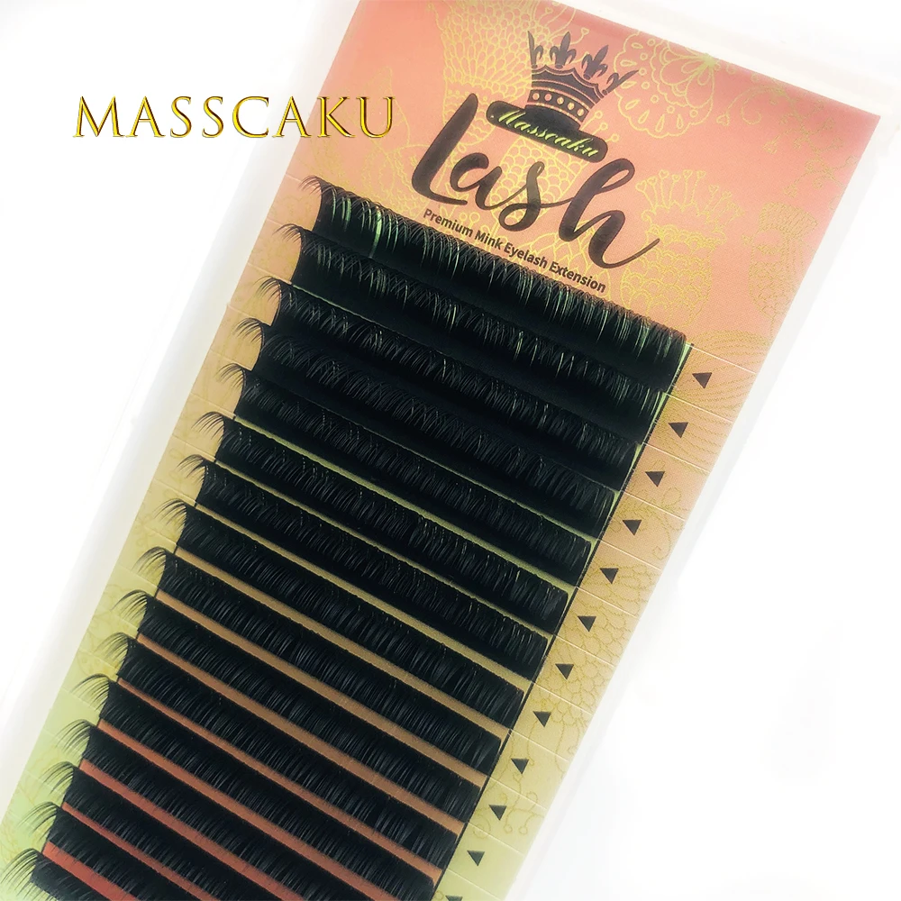 

MASSCAKU 16rows/case 8~16mm and mix premium natural synthetic false mink individual eyelash extension makeup cilia professional