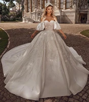 wedding dress 2021 luxury ball gown high quality royal train princess robe de mariee off shoulder shinny crystal beaded elegant