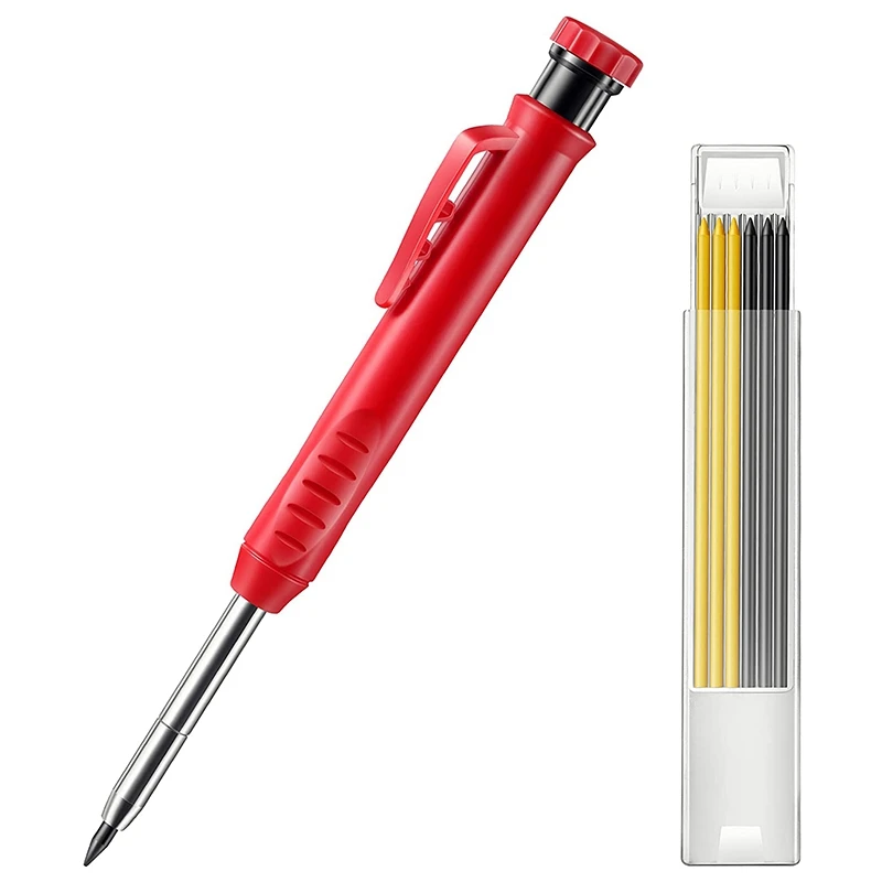 

Solid Carpenter Pencil Set with 7 Refill Leads, Built-in Sharpener, Deep Hole Mechanical Pencil Marker Marking Tool