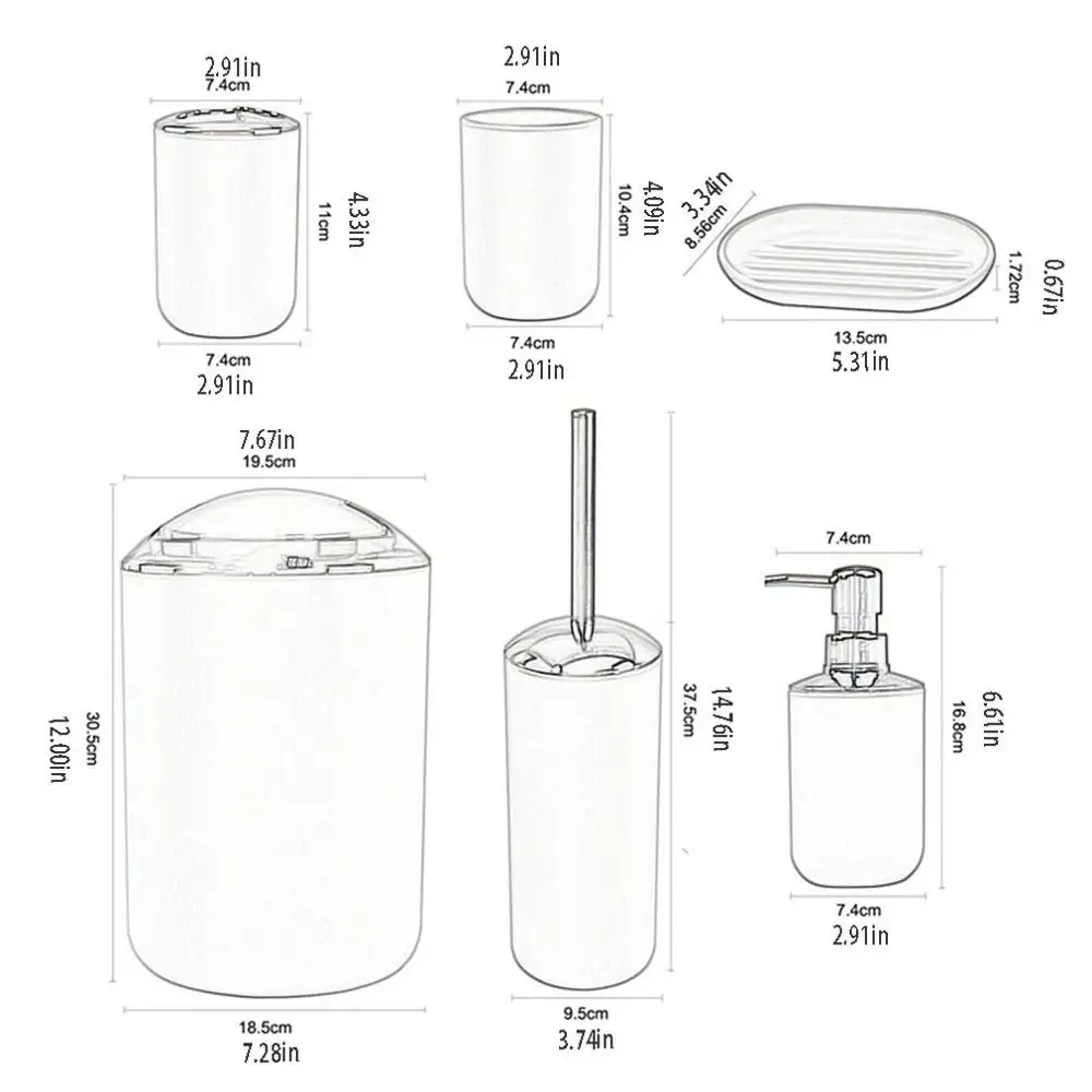 

6pcs/set Bathroom Accessories Set Practical Plastic Brush Holder Mouthwash Cup Soap Box Shower Gel Bottle Toilet Soap Dispenser