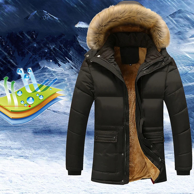 Парка мужская, пальто, зимняя куртка, мужская приталенная утепленная меховая верхняя одежда с капюшоном, теплая куртка, брендовая одежда, по... от AliExpress RU&CIS NEW