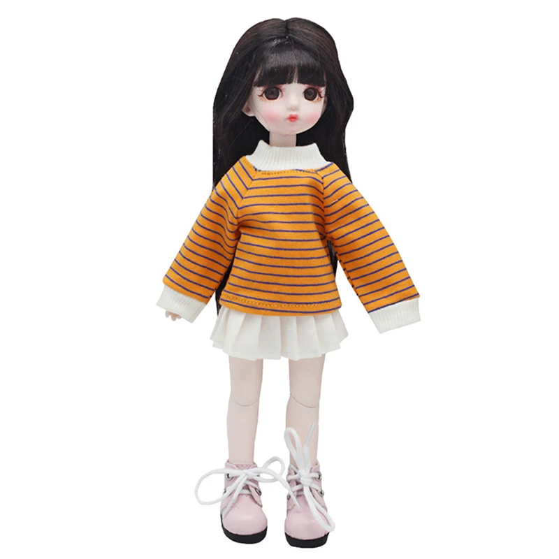 Adollya 1/6 BJD Doll Accessories Clothes for Doll 30CM Bjd Girls Toys DIY Striped T-shirt Sportswear For Dolls Shoes 4.5CM DIY  