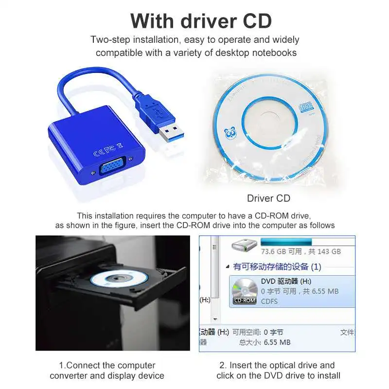 Адаптер USB 3 0 на VGA внешняя видеокарта мультипреобразователь дисплея для Win 7/8/10
