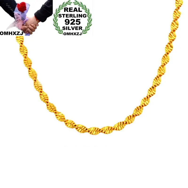 OMHXZJ Wholesale European Fashion Woman Man Party Gift Wave Chain 925 Sterling Silver 18KT Yellow Gold Chain Necklace NA216