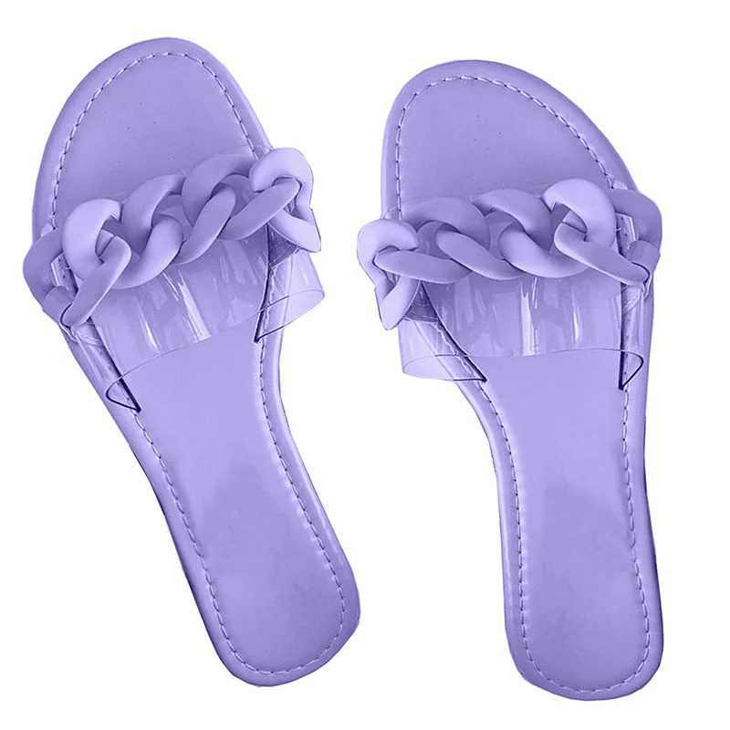 

2021 Summer Women Slippers Female Fashion Chain Slides Casual Comfort Outside Flats Laides Transparent Open Toe Shoes Plus Size