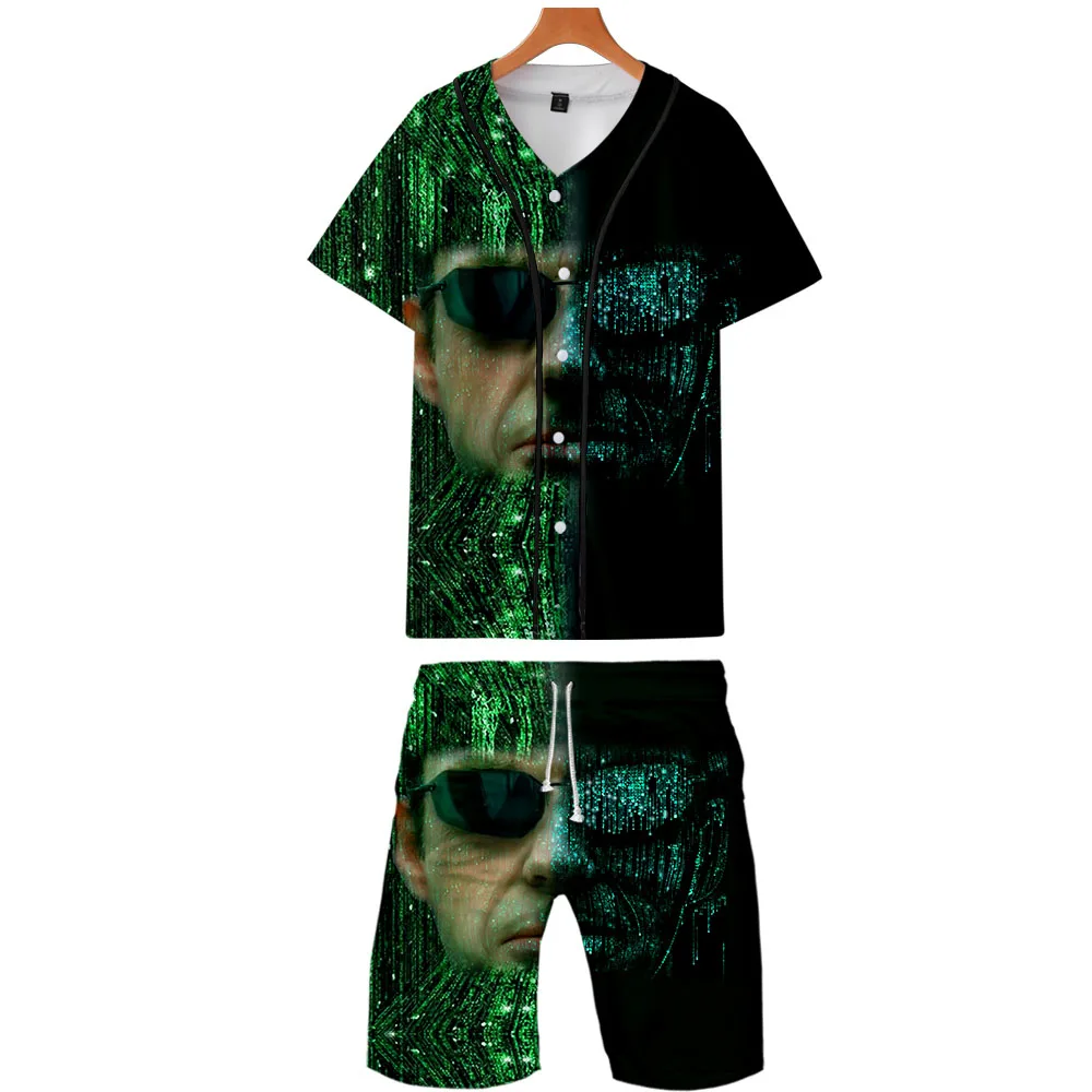 Новинка 2019 мужские модные комплекты из двух предметов футболка с принтом матрицы